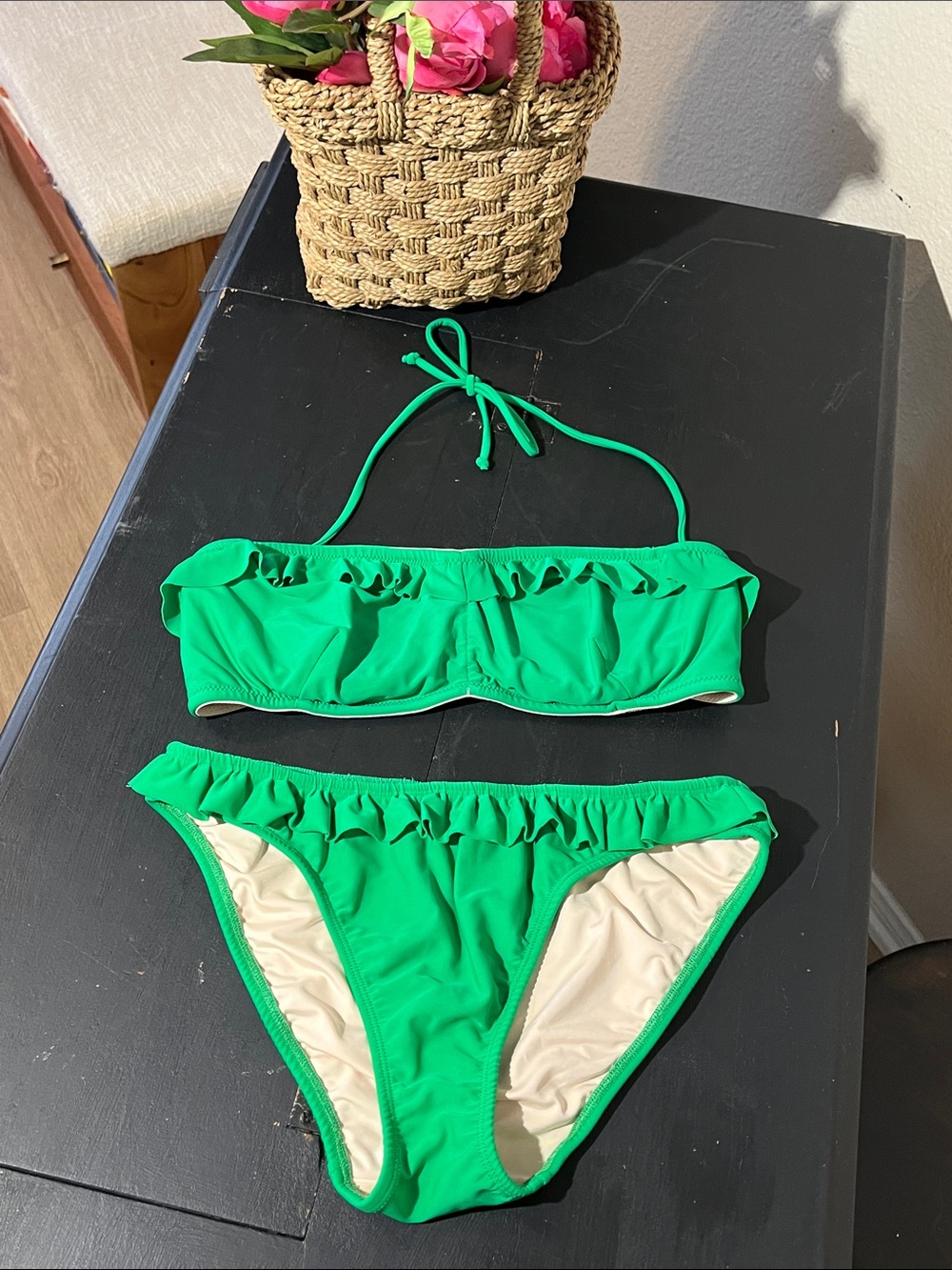 Shoshanna Green Ruffle Bandeau Bikini Set